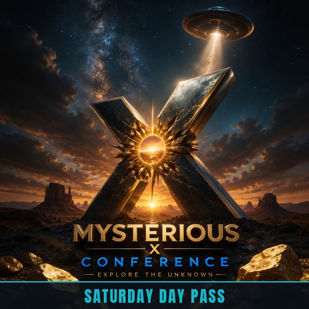 Mysterious X Conference 2026 poster — Saturday Day Pass ticket, Kanab Utah