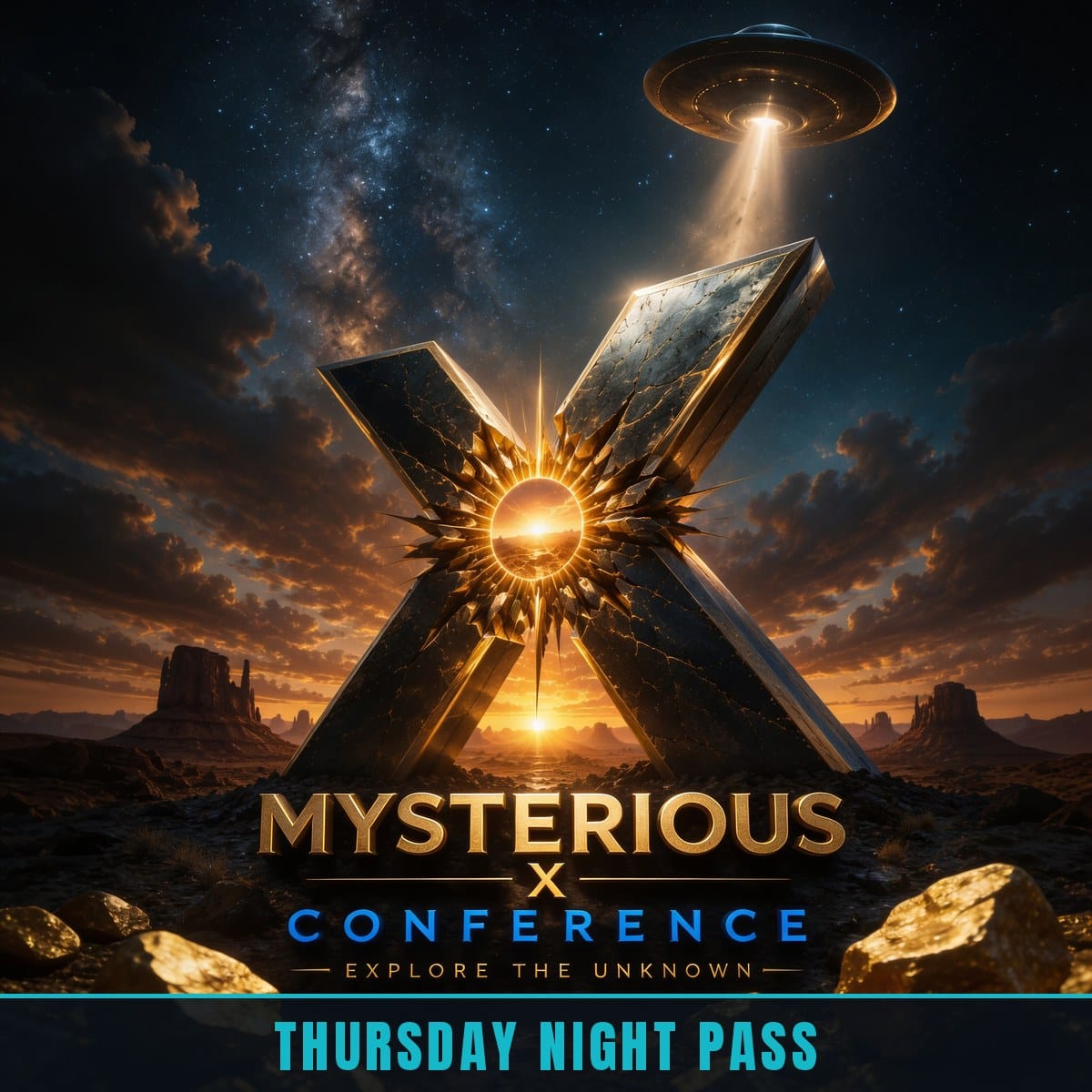 Mysterious X Conference 2026 poster — Thursday Night Pass, paranormal field experience