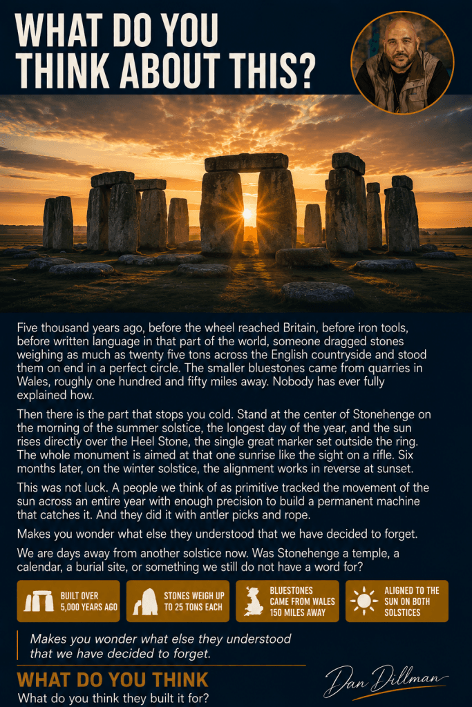 Stonehenge Alignment dispatch card, the stone circle aligned to the solstice sunrise